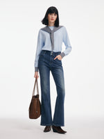 [Preview] Denim Fleece-Lined Women High-Waisted Flared Jeans GOELIA