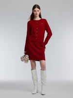 [Preview] 100% Wool Rhinestone Cardigan And Skirt Two-Piece Set GOELIA