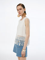 Sequins Tassel Hem Women Openwork Knit Tank Top GOELIA