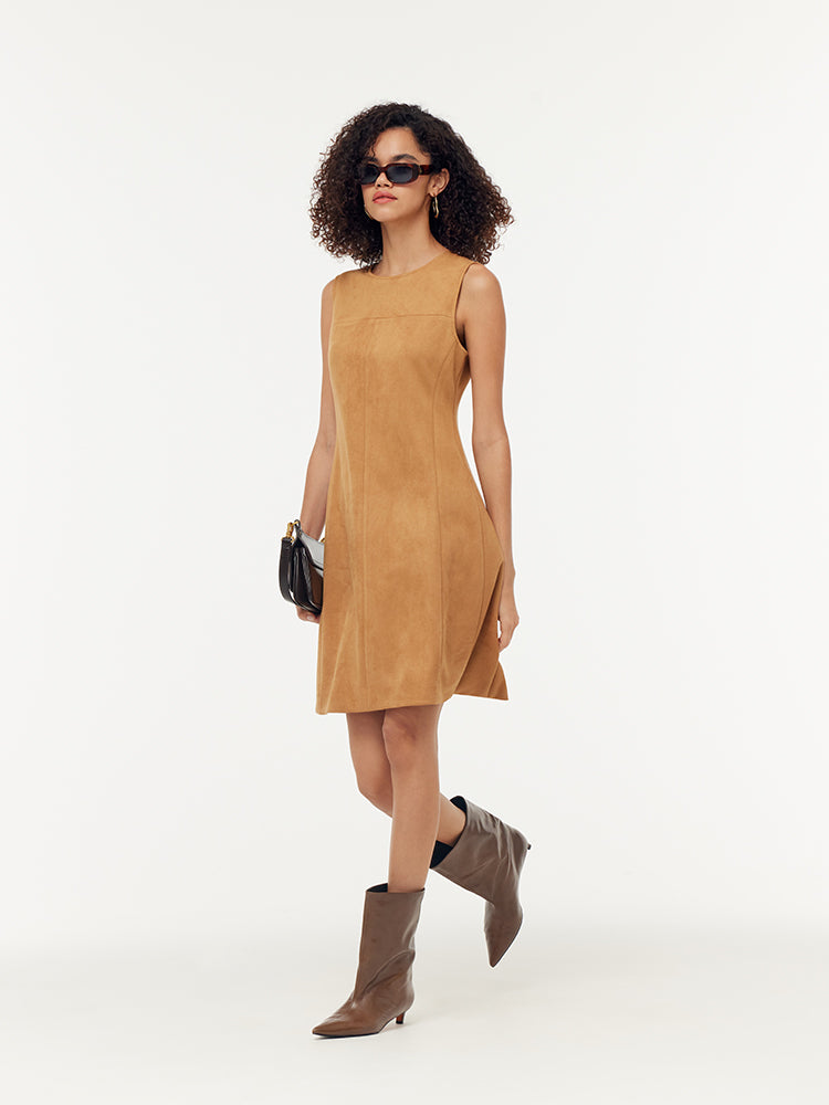 Faux Suede Women Vest Mini Dress GOELIA