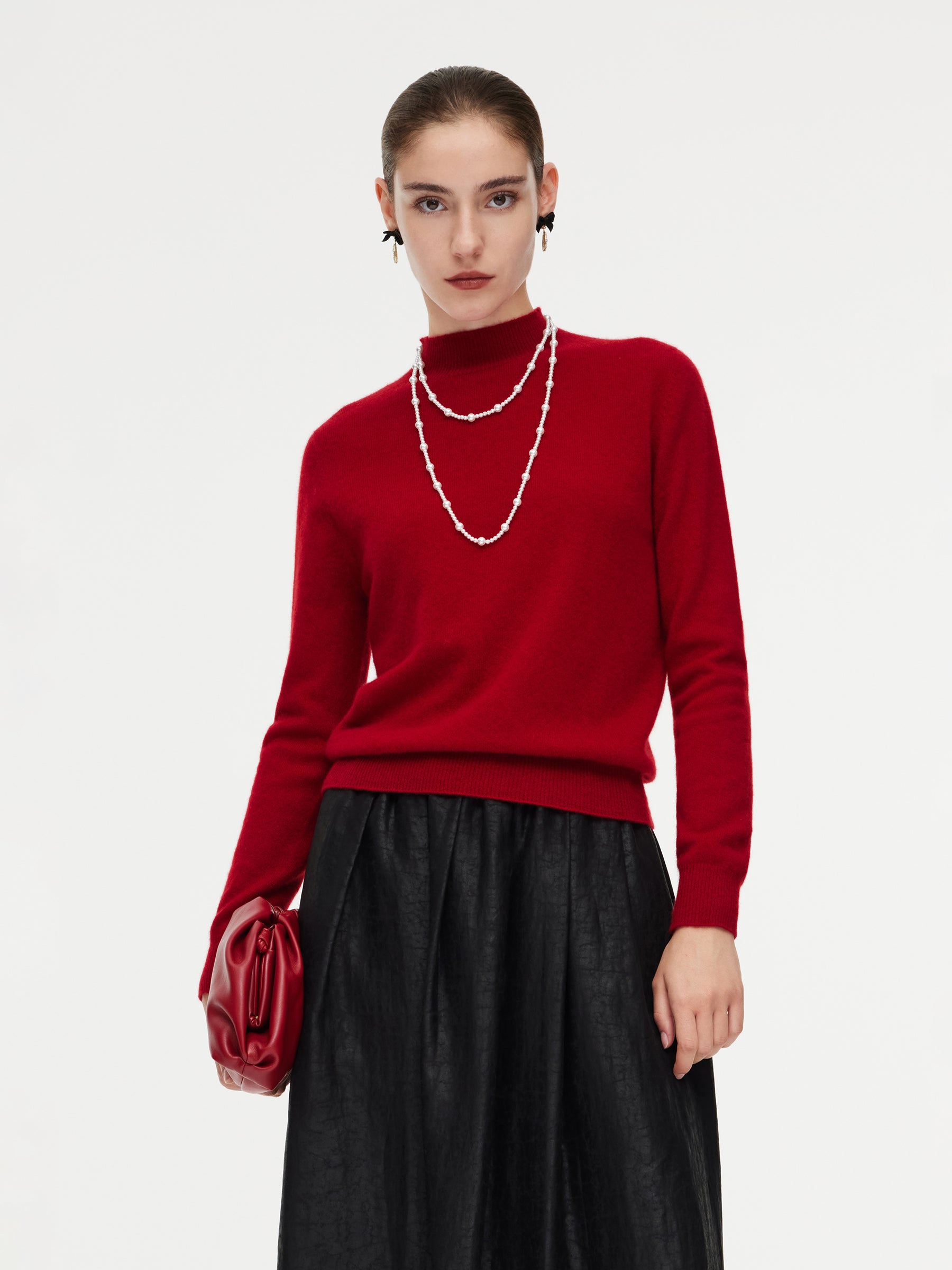 [Preview] 100% Cashmere Mock Neck Women Knit Top GOELIA