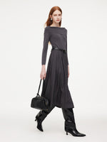 Lyocell Blend Boat Neck Women Mock Layered Maxi Dress With Belt GOELIA