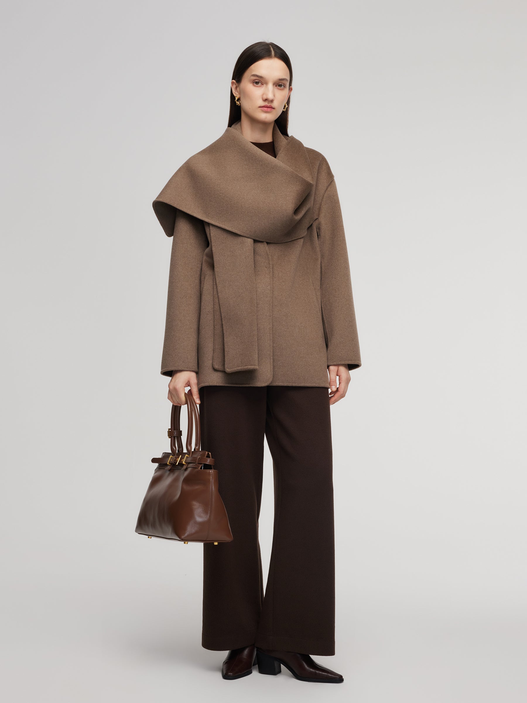 Cashmere Wool Blend Double-Faced Scarf Collar Women Coat GOELIA