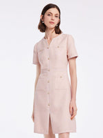 Gathered Waist Single-Breasted Sequins Tweed Mini Dress With Patch Pockets GOELIA