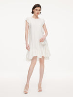 Lyocell Acetate Linen Blend Ruffle Hem Women Mini Dress With Crossbody Bag GOELIA