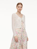 Lyocell Blend Crochet Women Open-Knit Cardigan GOELIA
