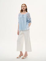 Tencel Blend Embroidered Square Neck Women Blouse GOELIA
