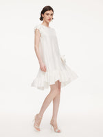 Lyocell Acetate Linen Blend Ruffle Hem Women Mini Dress With Crossbody Bag GOELIA