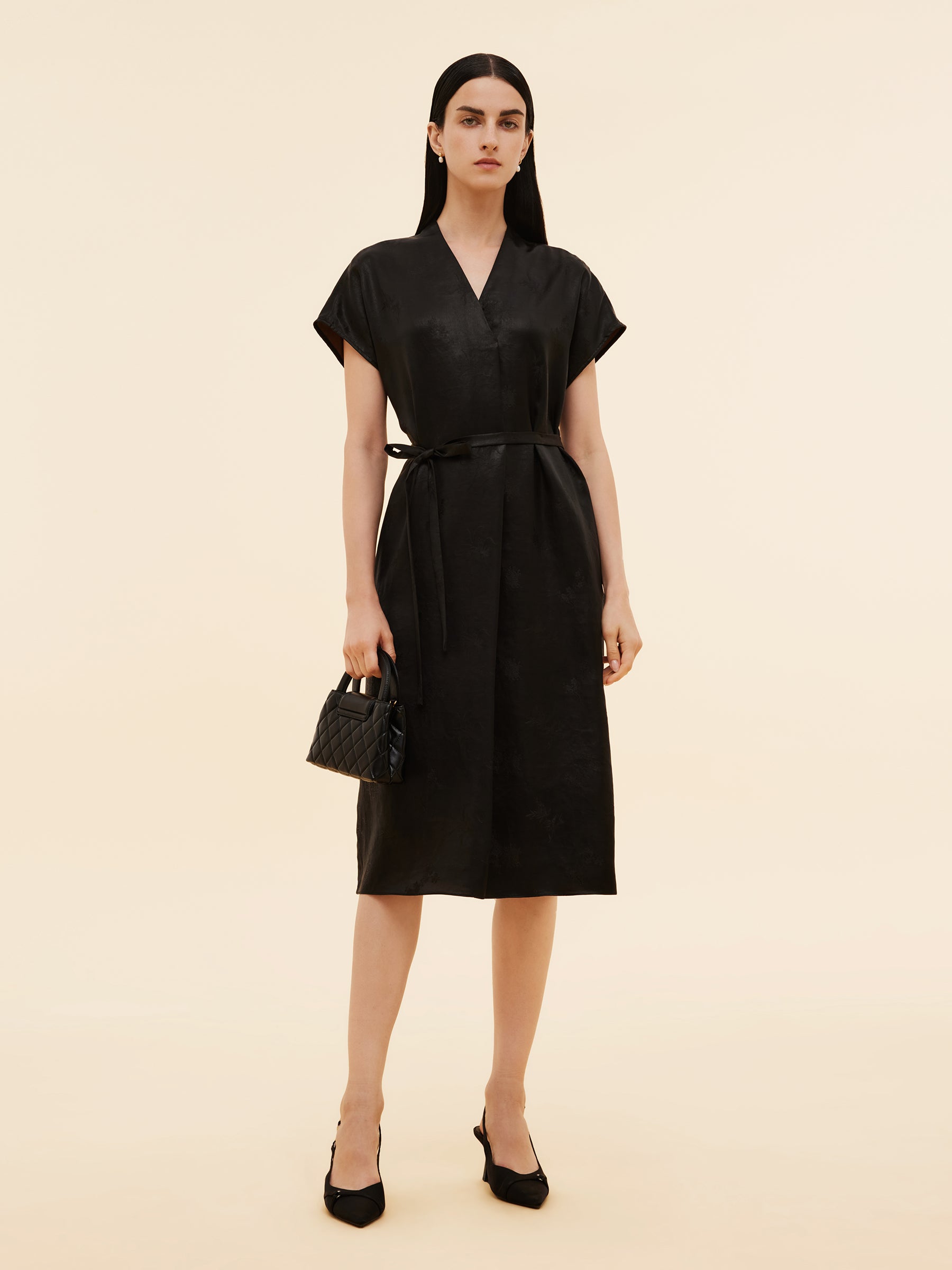 19MM Xiang Yun Silk V-Neck Women Midi Dress GOELIA