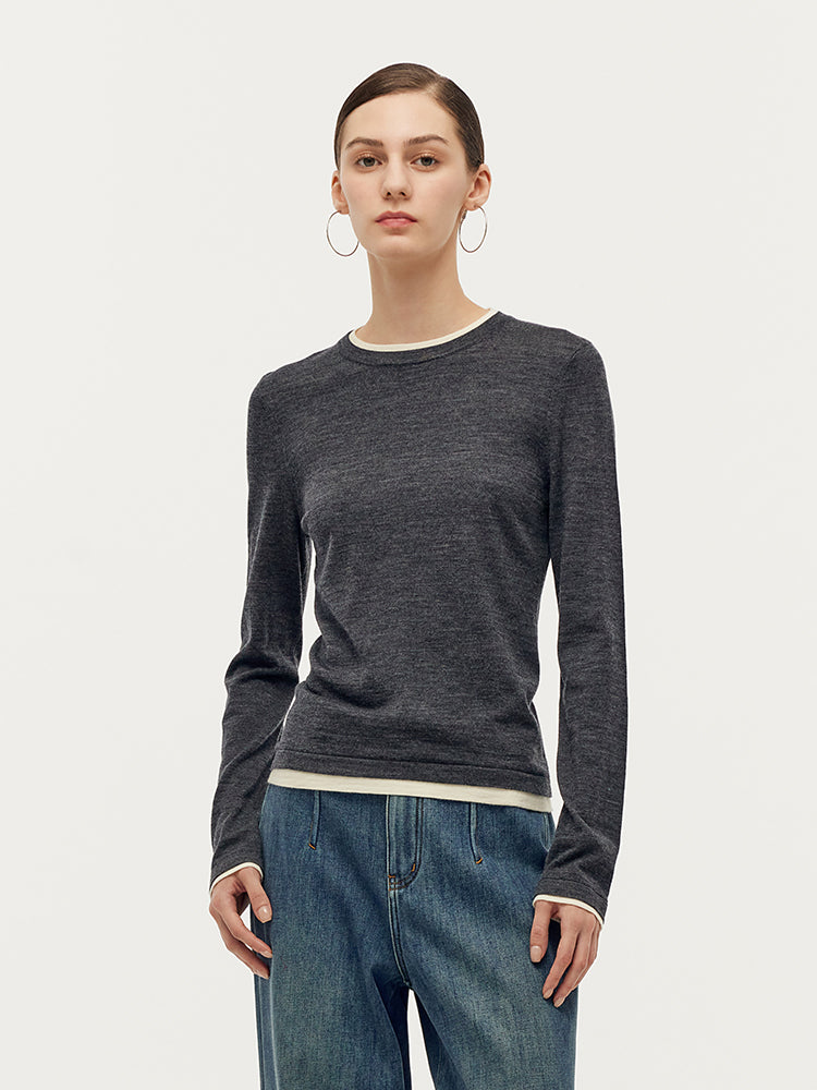 Machine Washable Wool Patchwork Women Knit Top GOELIA