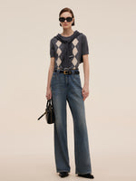 100% Machine Washable Wool Argyle Women Knit Top GOELIA