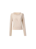 Tencel Wool Blend Beaded Neck Women Cut-Out Wrap Knit Top GOELIA
