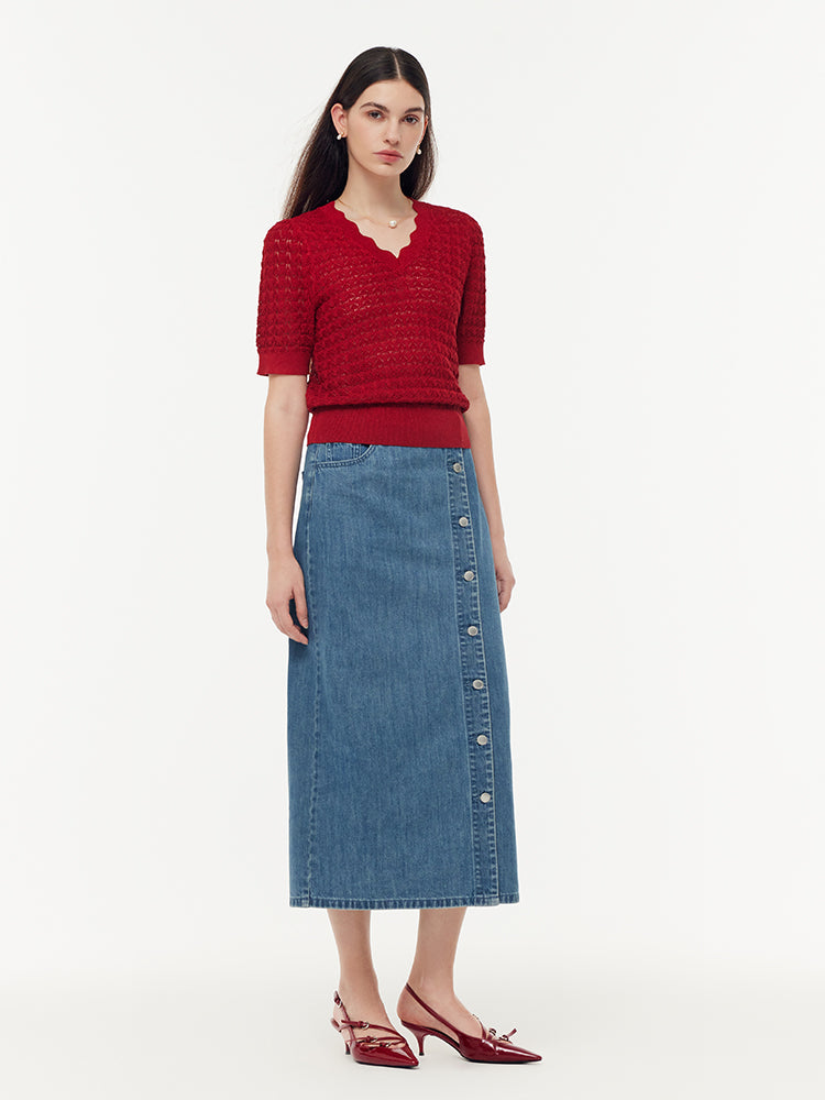 Tencel Sequins Openwork Women Knit Top GOELIA