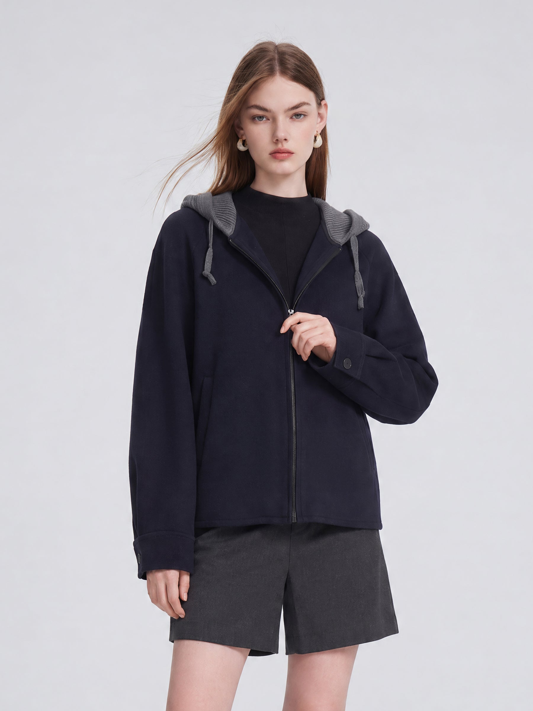 [Preview] 100% Wool Double-Faced Women Hooded Jacket GOELIA