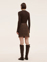 100% Wool Plaid Women Skirt With Leather Belt GOELIA