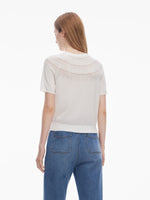 Tencel Blend Openwork Women Ruffle Round Neck Knit Top GOELIA