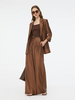 Tencel Blend Women Wide Leg Pants With GO Letter Leather Belt GOELIA