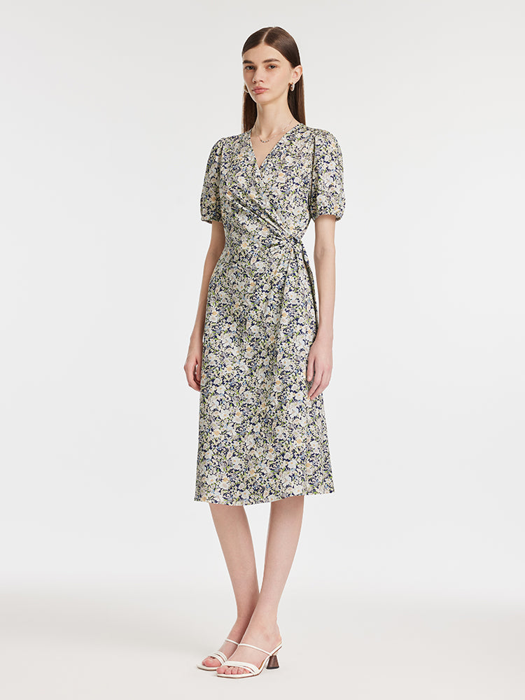 Floral Printed Waist Twist Women Midi Dress GOELIA