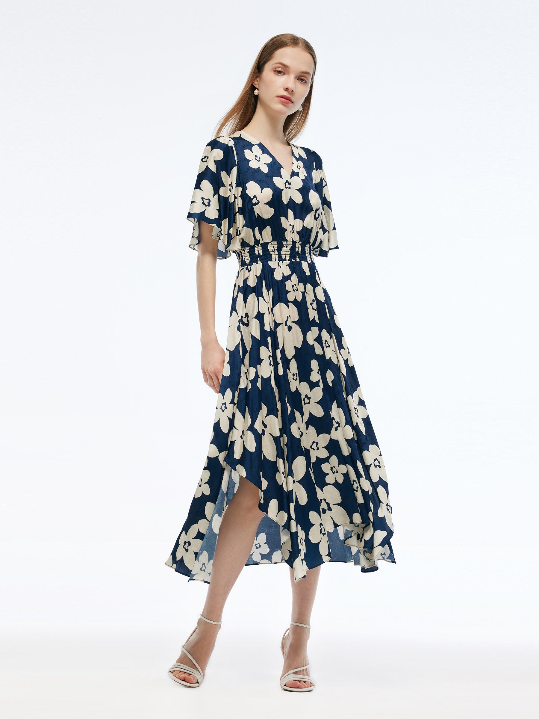 Batwing Sleeve V-Neck Women Asymmetric Hem Maxi Dress GOELIA