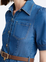 Tencel Denim Shirt Midi Collared Dress With Belt GOELIA