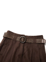 100% Linen A-Line Women Skirt With Braided Belt GOELIA