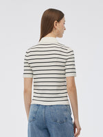 Tencel Stripe Women Short Sleeve Cardigan GOELIA