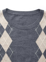 100% Machine Washable Wool Argyle Women Knit Top GOELIA