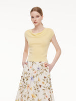 Tencel Mulberry Silk Cowl Neck Women Cap Sleeve Knit Top GOELIA