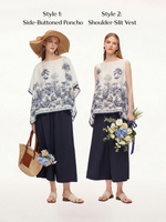 12MM Mulberry Silk Floral Print Women Cape Blouse GOELIA