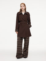 Mock Layered H-Line Women Belted Trench Coat GOELIA