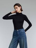 [Preview] Tencel Acetate Silk Blend Women Mock Neck Knit Top GOELIA