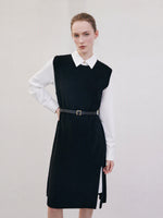 [Preview] Shirt Dress And Knit Sleeveless Dress Two-Piece Set With Belt GOELIA