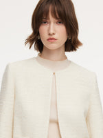 Tweed Round Neck Frayed Hem Women Cropped Jacket GOELIA