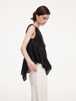 Lyocell Blend Black Ruffle-Detailing Women Tank Top GOELIA