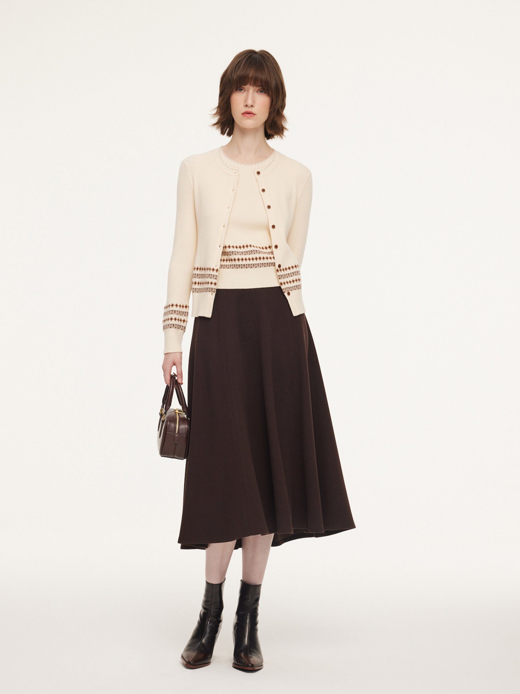 Tencel Wool Blend Cardigan And Tank Top And Skirt Three-Piece Set GOELIA