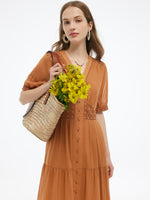 100% Cotton Patchwork Lace Embroidered Women Maxi Dress GOELIA