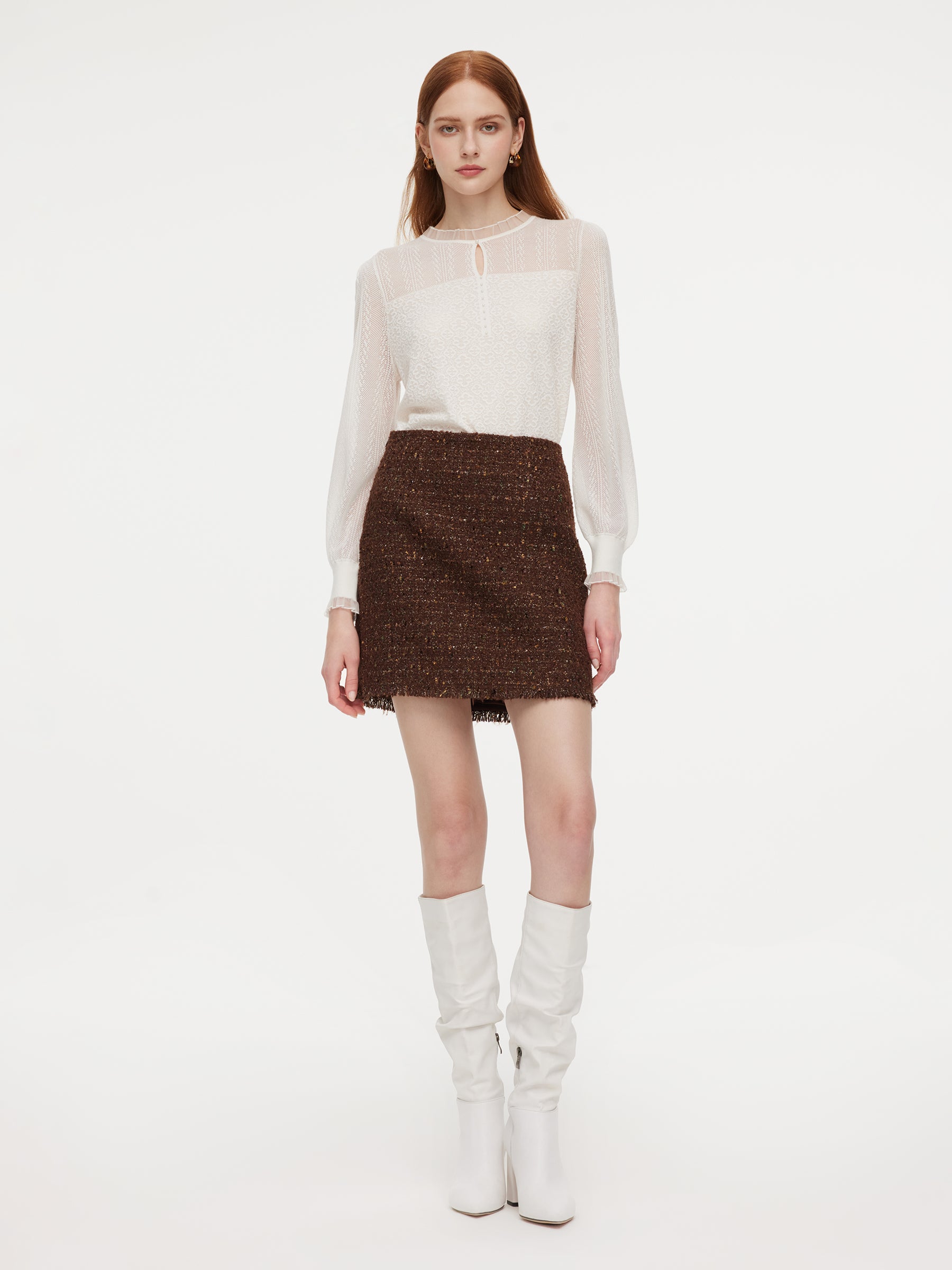 [Preview] Wool Blend Tweed Sequins Women A-Line Skirt GOELIA