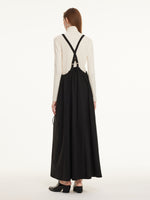Merino Wool Drawstring Waist Women Pinafore Maxi Dress GOELIA