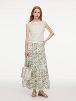 Jacquard Cut Out Neckline Women Ruffle Knit Tank Top GOELIA