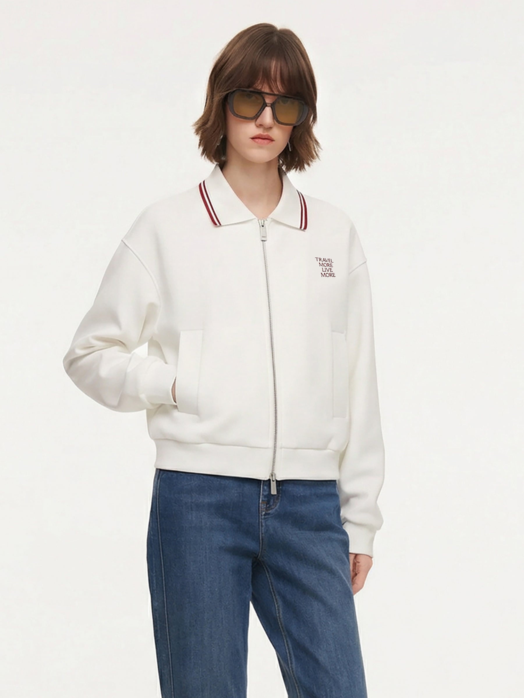 Letter Embroidered Zip-Up Women Jacket GOELIA