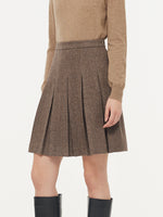 100% Washable Wool Women Front Pleated Mini Skirt GOELIA