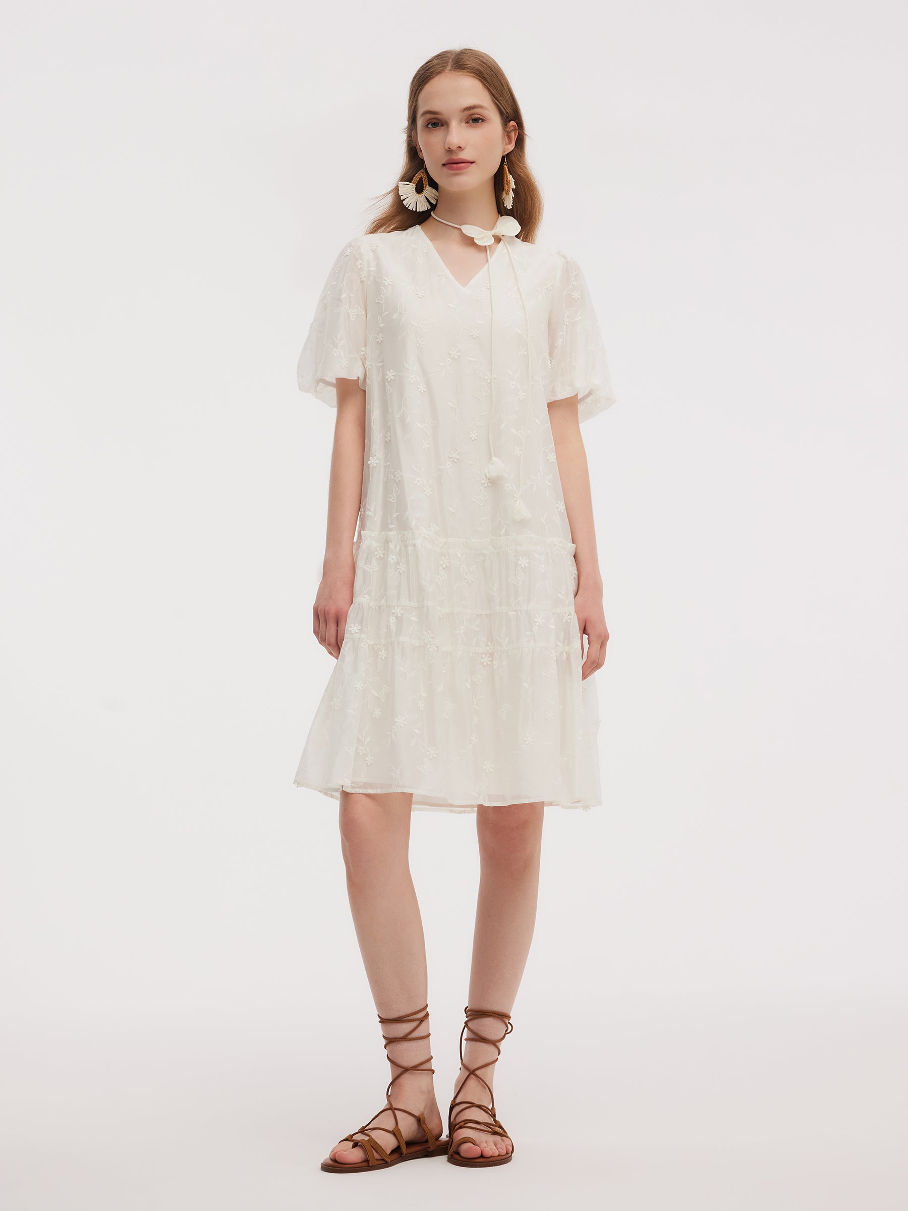 Tencel Blend Embroidered Women Midi Dress GOELIA