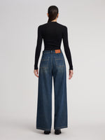100% Cotton Brushed Denim Straight Wide Leg Women Jeans GOELIA