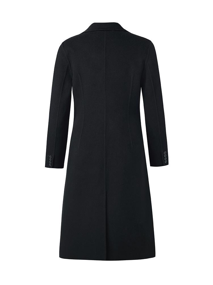 Black Wool And Cashmere Notched Lapel Women Coat GOELIA