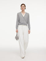 100% Wool V-Neck Women Mock-Layered Cardigan GOELIA