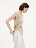 Lyocell Blend Side Drawstring Women Asymmetric Knit Top GOELIA