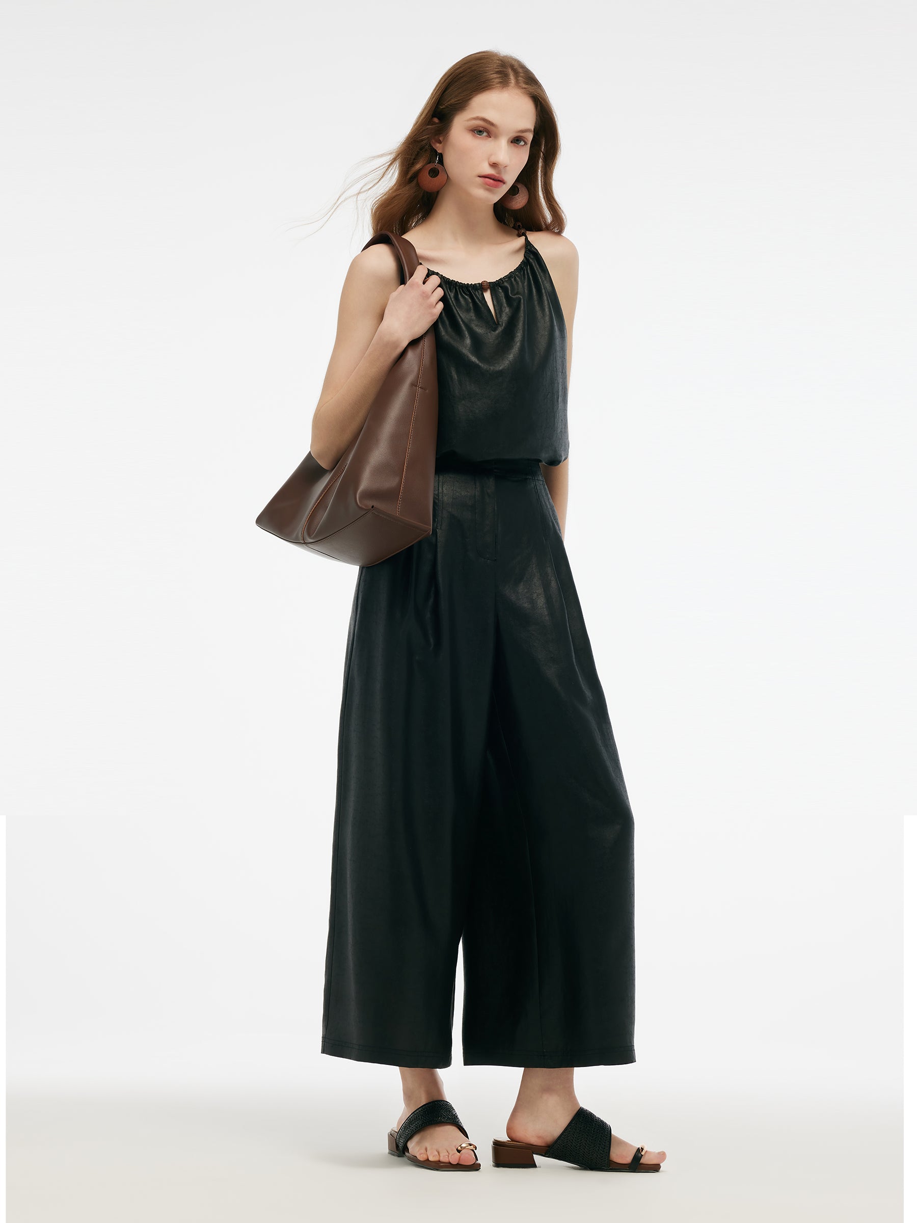 16MM Xiang Yun Silk Women Wide Leg Ankle Length Pants GOELIA