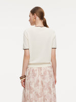 Lyocell Blend Contrast Trim Women Knit Top GOELIA