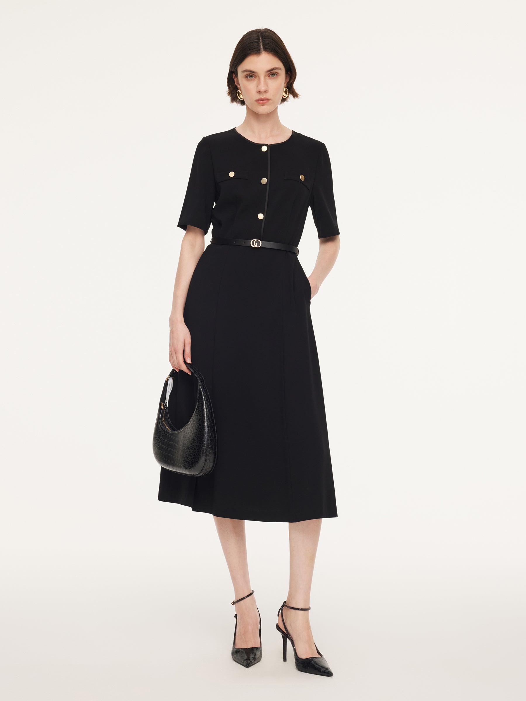 Triacetate Blend Women Midi Dress With Belt GOELIA