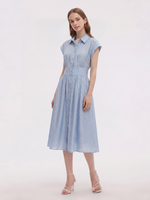16.5MM Mulberry Silk Polka Dots Jacquard Women Maxi Shirt Dress GOELIA